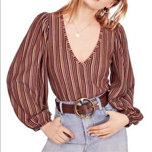 Free People Autumn Nights Striped Tie Back Top